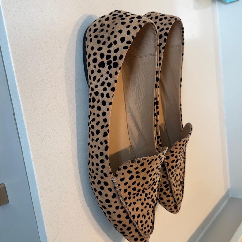 C. Wonder Leopard-Print Pointed Toe Flats in Tan and Black